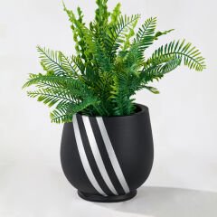Mini Saksı Gümüş  Şerit Çizgili
