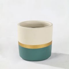 Mini Mini Saksı Krem Su Yeşili Gold Çizgili