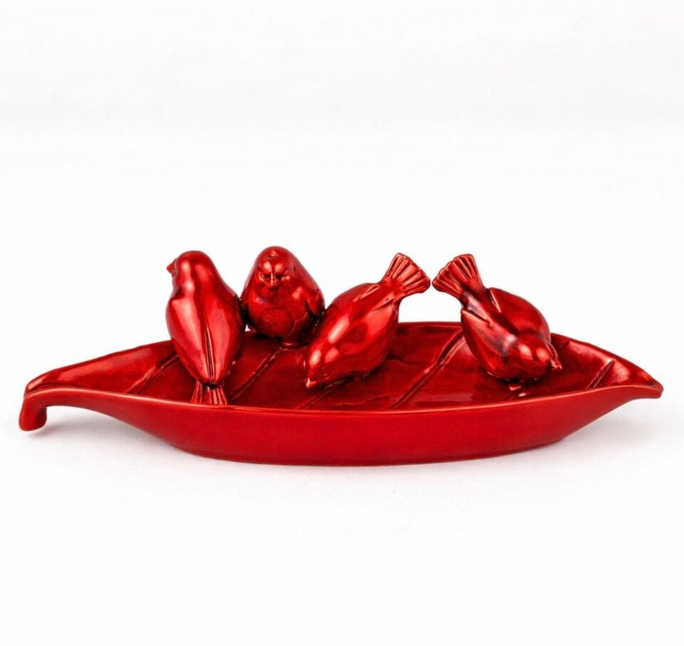 4 Kuşlu Tabak Kırmızı Parlak