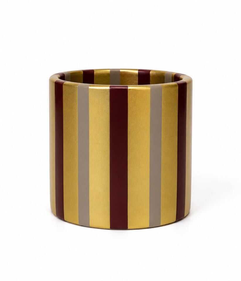 Mini Mini Saksı Bordo&Gold Çizgili